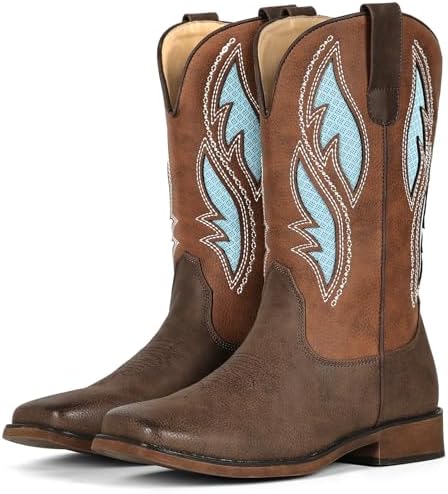 Cowboy Boots for Women Cowgirl Boots Square Toe, Mid Calf Pull On