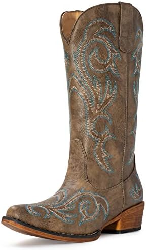 Cowboy Boots For Women Mid Calf Cowgirl Boots Pointy Toe Western