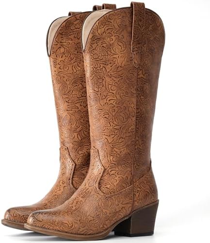 Cowboy Boots For Women Mid Calf Cowgirl Pointy Toe Western Boots