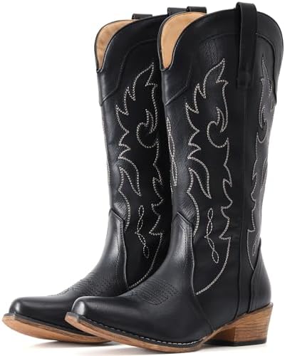 Cowboy Boots for Women Mid Calf Fashion Cowgirl Boots Western Snip
