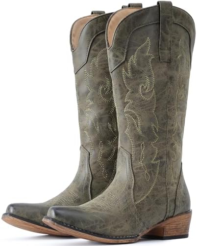 Cowboy Boots for Women Mid Calf Fashion Cowgirl Boots Western Snip