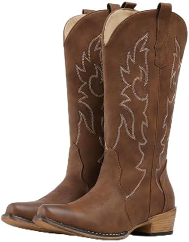 Cowboy Boots for Women Mid Calf Fashion Cowgirl Boots Western Snip
