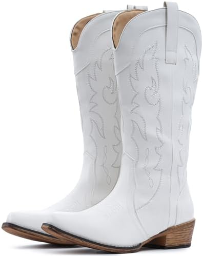 Cowboy Boots for Women Mid Calf Fashion Cowgirl Boots Western Snip