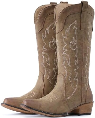 Cowboy Boots for Women Mid Calf Fashion Cowgirl Boots with
