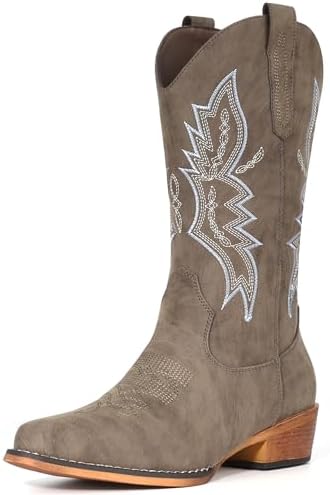 Cowboy Boots for Women Mid Calf Pull-On Cowgirl Boots