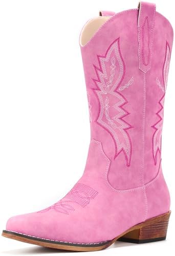 Cowboy Boots for Women Mid Calf Pull-On Cowgirl Boots