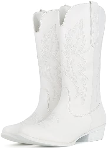 Cowboy Boots for Women Mid Calf Pull-On Cowgirl Boots