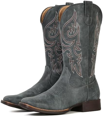 Cowboy Boots for Women Mid Calf Square Toe