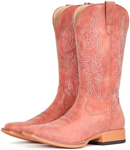 Cowboy Boots for Women Mid Calf Square Toe
