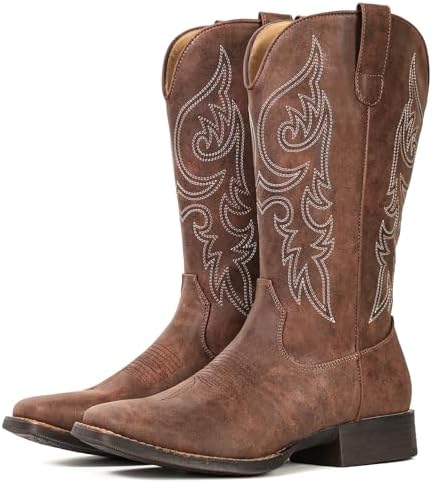 Cowboy Boots for Women Mid Calf Square Toe