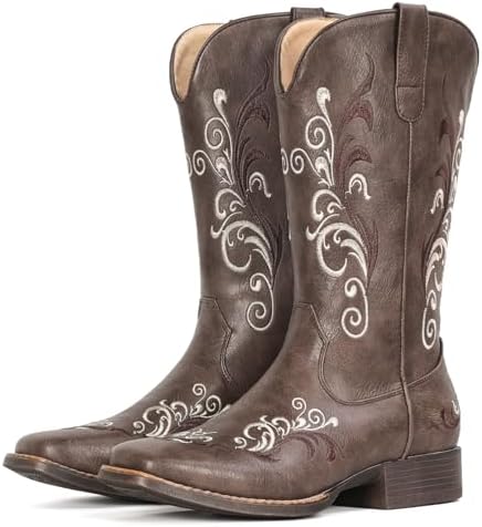 Cowboy Boots for Women Mid Calf Square Toe