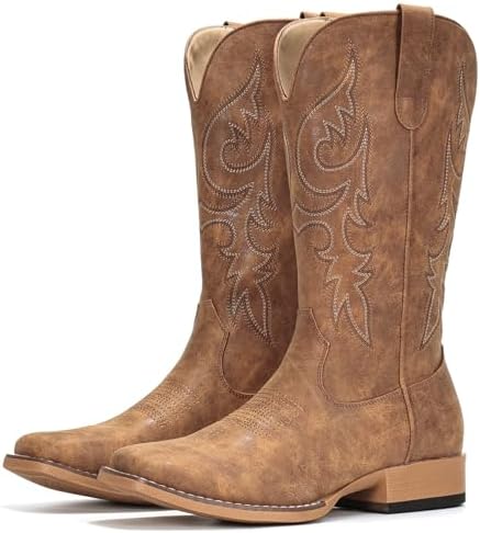 Cowboy Boots for Women Mid Calf Square Toe