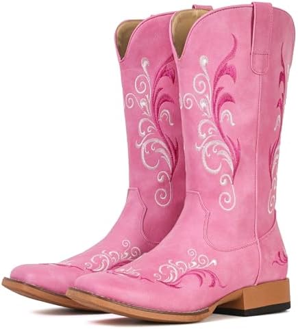 Cowboy Boots for Women Mid Calf Square Toe