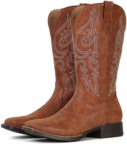 Cowboy Boots for Women Mid Calf Square Toe