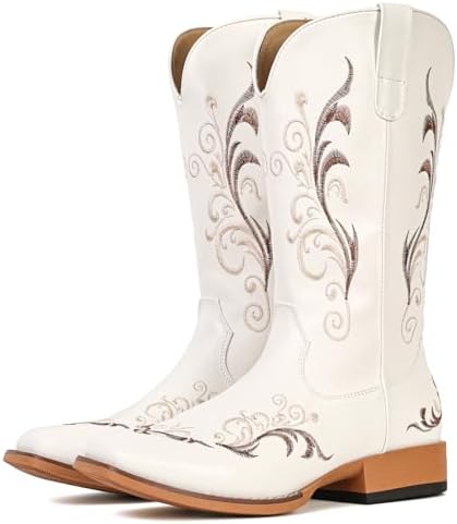 Cowboy Boots for Women Mid Calf Square Toe