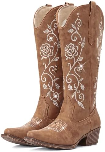 Cowboy Boots for Women Rhinestone Sparkly Knee High Cowgirl Boots