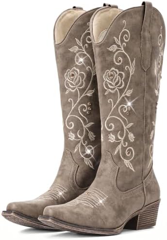 Cowboy Boots for Women Rhinestone Sparkly Knee High Cowgirl Boots
