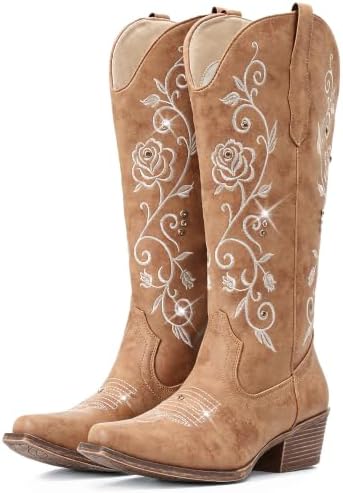 Cowboy Boots for Women Rhinestone Sparkly Knee High Cowgirl Boots
