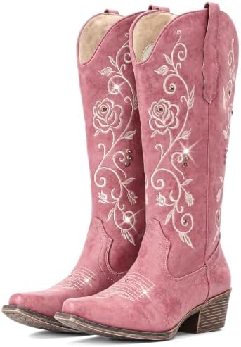 Cowboy Boots for Women Rhinestone Sparkly Knee High Cowgirl Boots