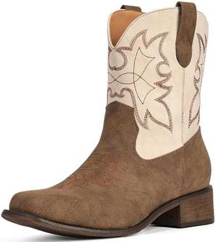 Cowboy Boots for Women Square Toe Ankle Western Cowgirl Booties