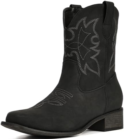 Cowboy Boots for Women Square Toe Ankle Western Cowgirl Booties