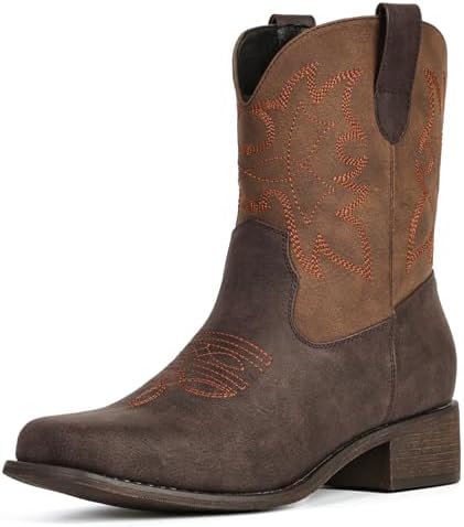Cowboy Boots for Women Square Toe Ankle Western Cowgirl Booties
