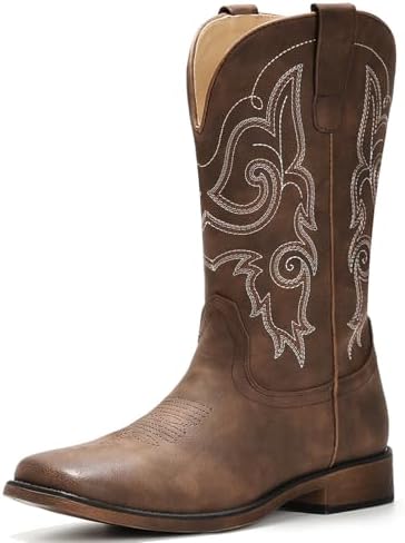 Cowboy Boots For Women Square Toe Cowgirl Wide Mid Calf Western