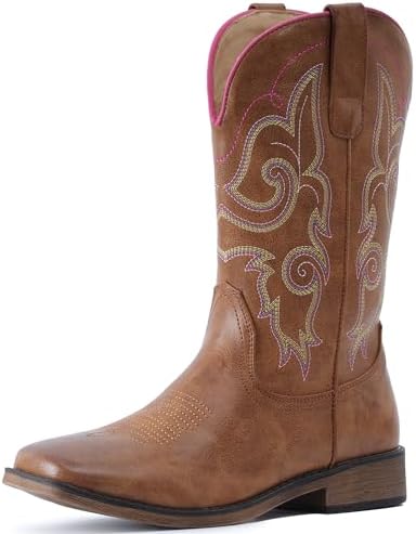 Cowboy Boots For Women Square Toe Cowgirl Wide Mid Calf Western