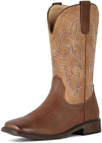 Cowboy Boots For Women Square Toe Cowgirl Wide Mid Calf Western