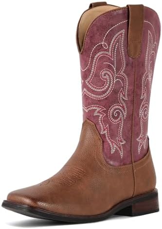 Cowboy Boots For Women Square Toe Cowgirl Wide Mid Calf Western