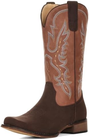 Cowboy Boots for Women Square Toe Mid Calf Cowgirl Boots