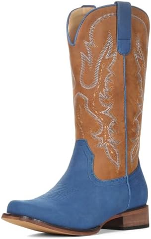 Cowboy Boots for Women Square Toe Mid Calf Cowgirl Boots