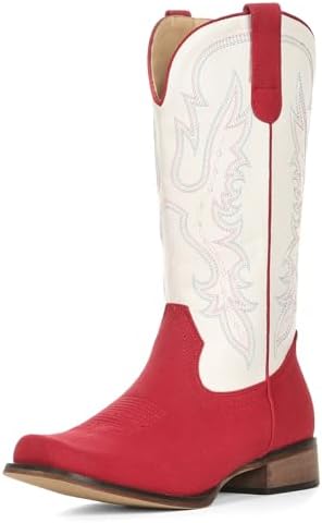 Cowboy Boots for Women Square Toe Mid Calf Cowgirl Boots