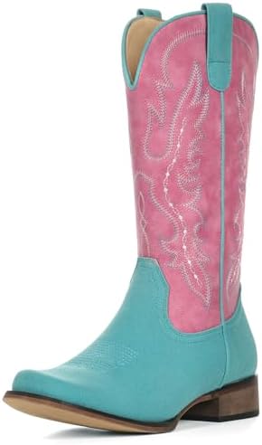 Cowboy Boots for Women Square Toe Mid Calf Cowgirl Boots