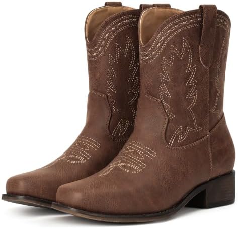 Cowboy Boots for Women Square Toe Wide Ankle Western Cowgirl Boots