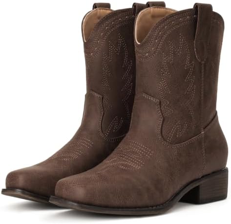 Cowboy Boots for Women Square Toe Wide Ankle Western Cowgirl