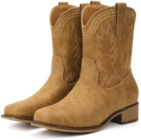 Cowboy Boots for Women Square Toe Wide Ankle Western Cowgirl