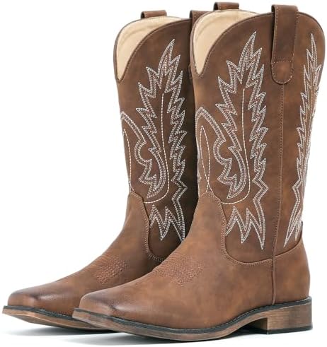 Cowboy Boots For Women Square Toe Wide Western Mid Calf Cowgirl