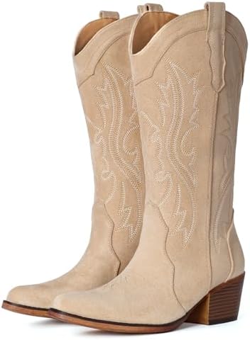 Cowboy Boots For Women Western Cowgirl Boots Mid Calf Snip Toe