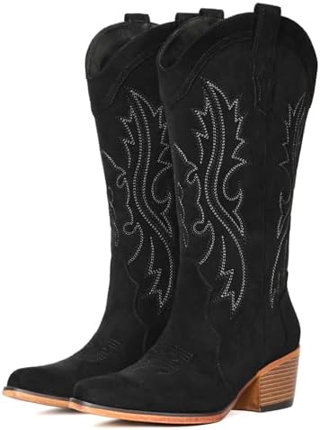 Cowboy Boots For Women Western Cowgirl Boots Mid Calf Snip Toe