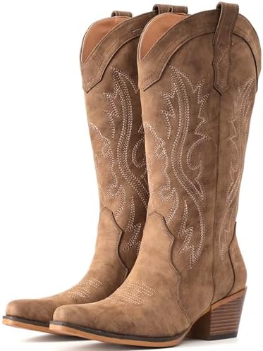 Cowboy Boots For Women Western Cowgirl Boots Mid Calf Snip Toe