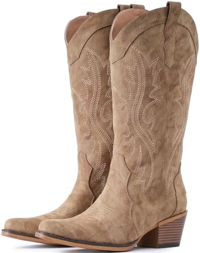 Cowboy Boots For Women Western Cowgirl Boots Mid Calf Snip Toe