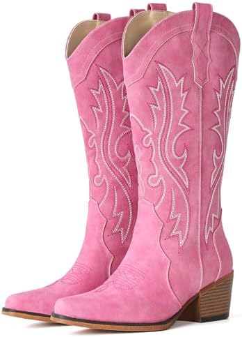 Cowboy Boots For Women Western Cowgirl Boots Mid Calf Snip Toe