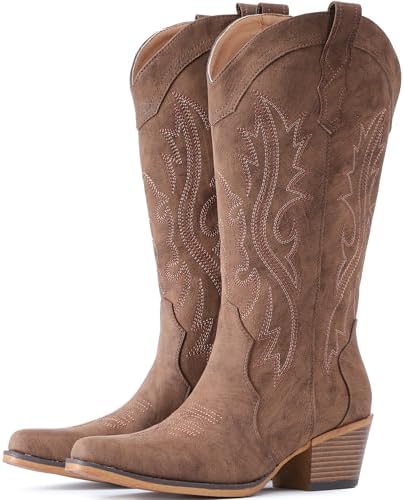 Cowboy Boots For Women Western Cowgirl Boots Mid Calf Snip Toe