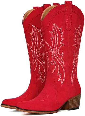 Cowboy Boots For Women Western Cowgirl Boots Mid Calf Snip Toe