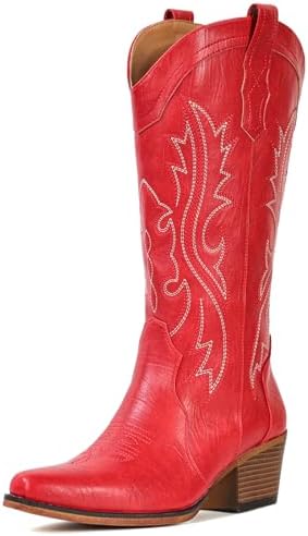 Cowboy Boots For Women Western Cowgirl Boots Mid Calf Snip Toe