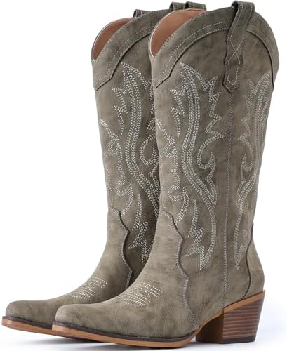 Cowboy Boots For Women Western Cowgirl Boots Mid Calf Snip Toe