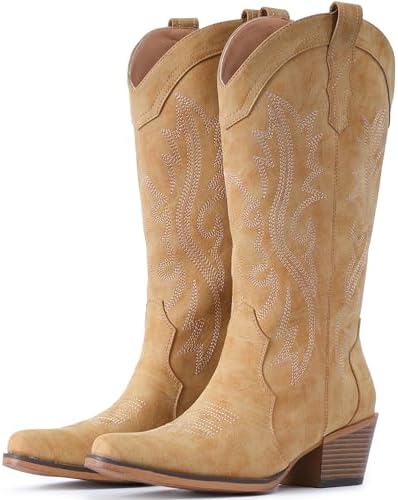 Cowboy Boots For Women Western Cowgirl Boots Mid Calf Snip Toe