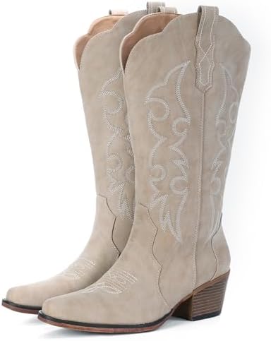 Cowboy Boots for Women Western Cowgirl Boots with Chunky Heel Mid