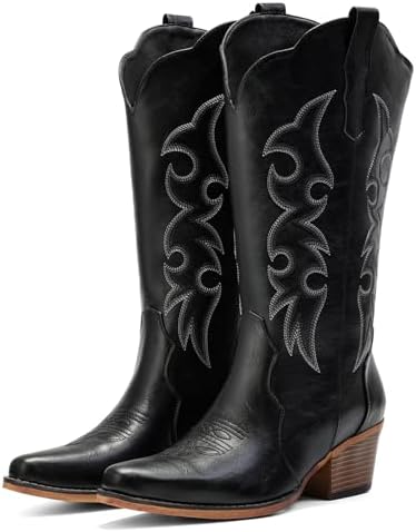 Cowboy Boots for Women Western Cowgirl Boots with Chunky Heel Mid